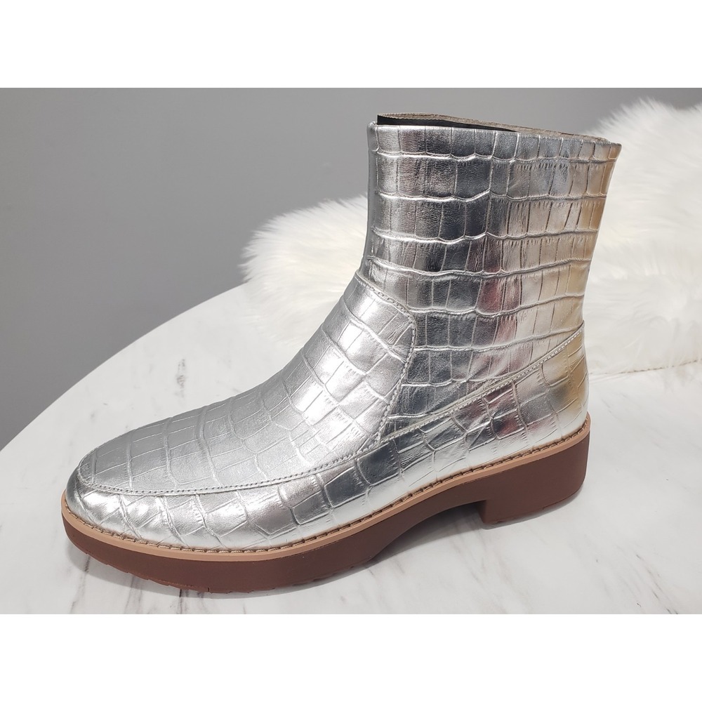 NEW NO BOX SZ 6 / EU 37 Fitflop Kinbey‎ Silver Croc Ankle Boots Leather Metallic